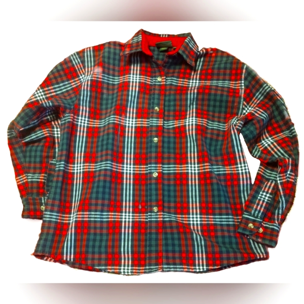 CABELA'S PLAID FLANNEL BUTTON DOWN LONG SLEEVE SHIRT WOMEN'S SIZE L